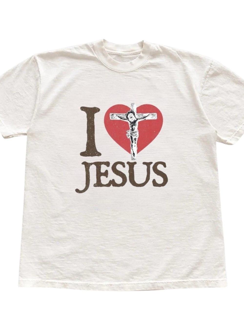 Gildan White Tee with Red Heart & Brown JESUS Graphic